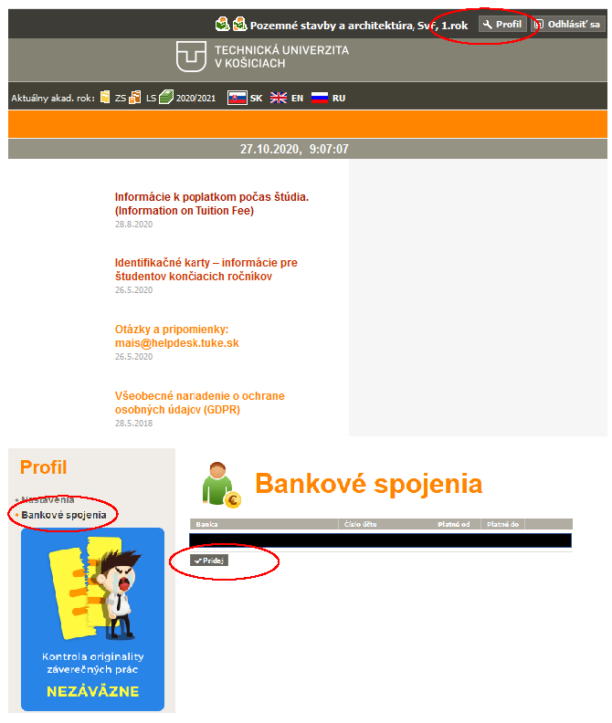 student pridane uctu